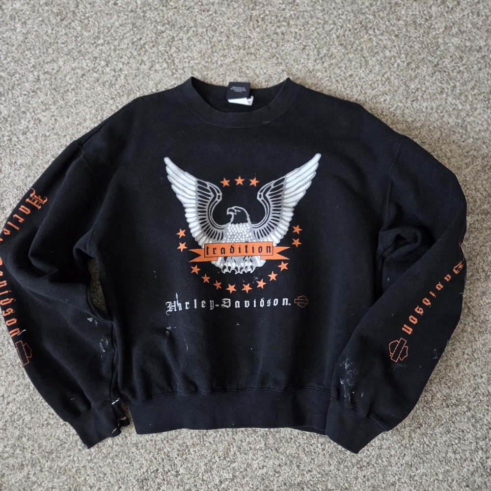 Vintage Harley Davidson Crewneck Sweatshirt Paint Splatter Size M/L-Black